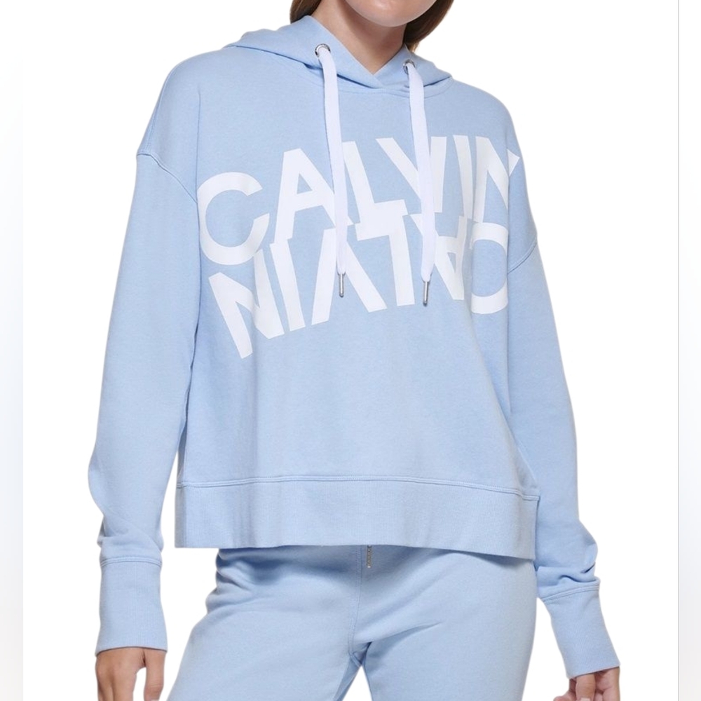 Calvin Klein Performance Hoodie Womens Large Fleece Mirror Logo Print Pullover